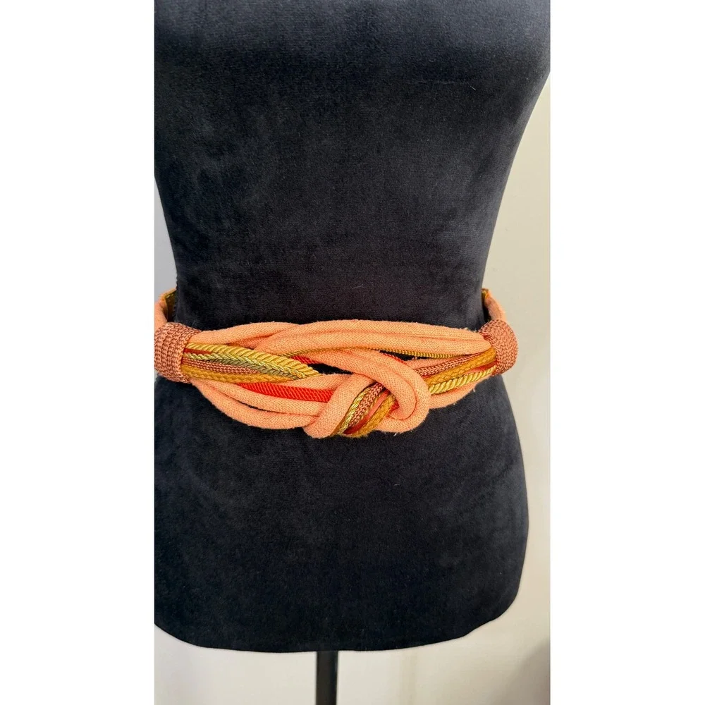 Vtg Ginnie Johansen Designs Inc Orange Woven Rope Knot Belt eclectic Art to wear